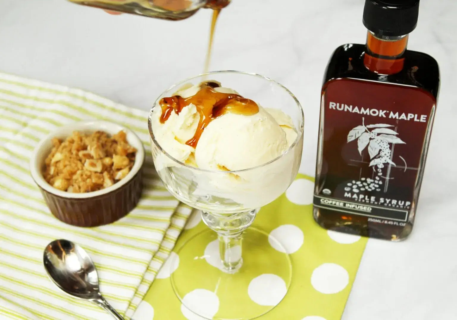 Runamok Maple - Recipe Sundae with Vanilla Ice Cream, Hazelnut Praline and Coffee Infused Maple